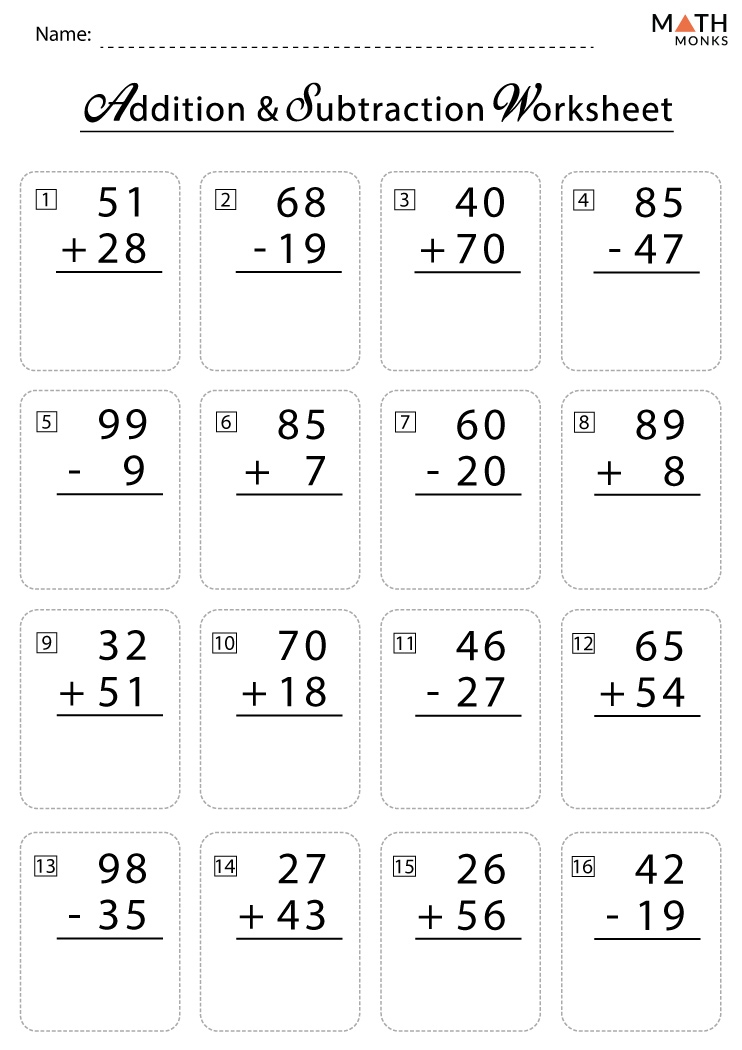 Mixed Addition And Subtraction 2 digits Worksheets K5 Learning