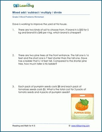 Mixed Addition Subtraction Multiplication Division Word Problems