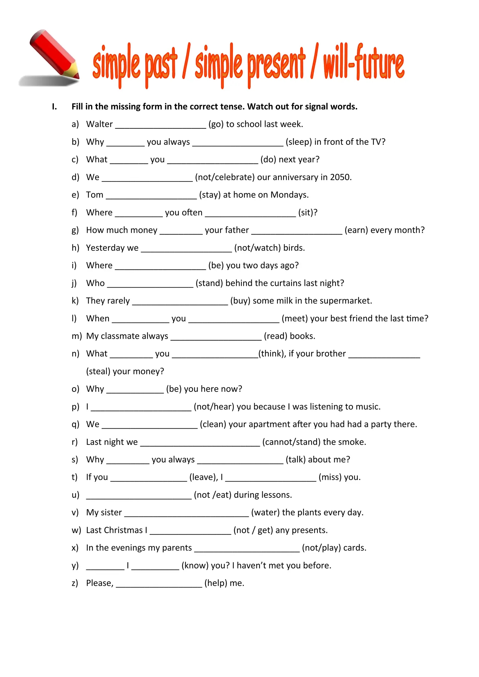 Mixed Tenses Past Present Future Grammar Interactive Worksheet 
