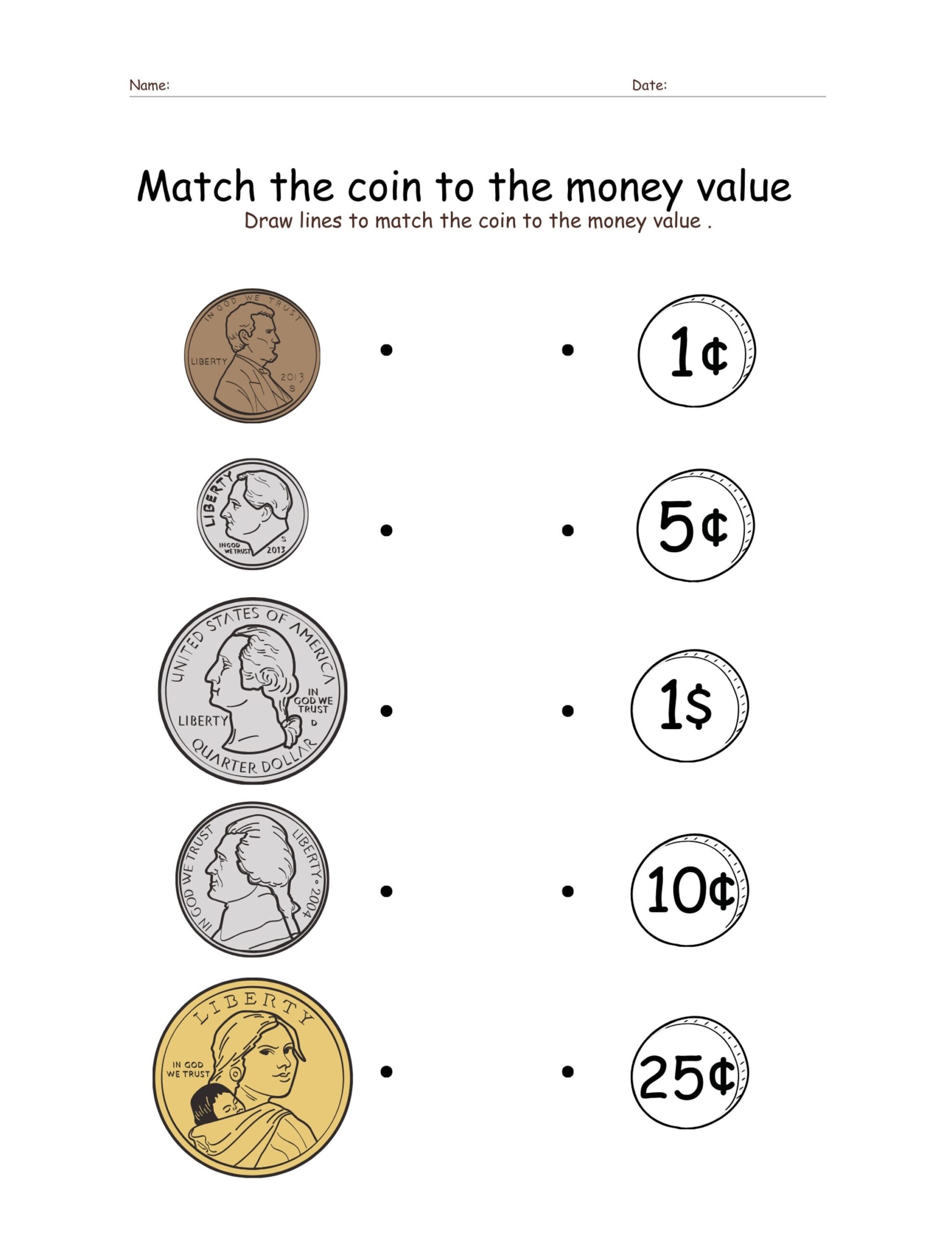 Money Coin Value Match Worksheet Etsy Worksheets Library