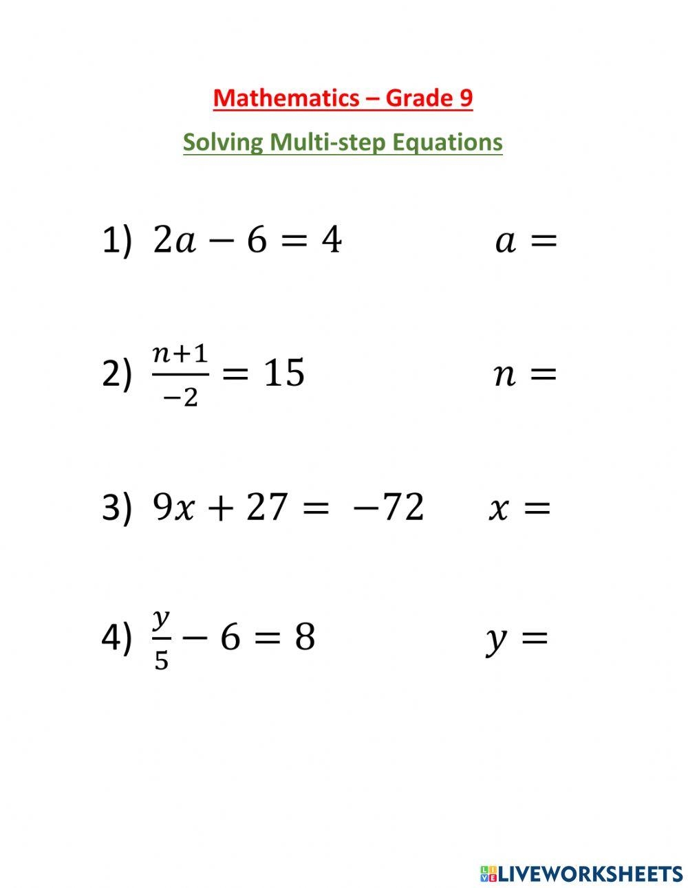 Multi step Equations Activity Live Worksheets Worksheets Library