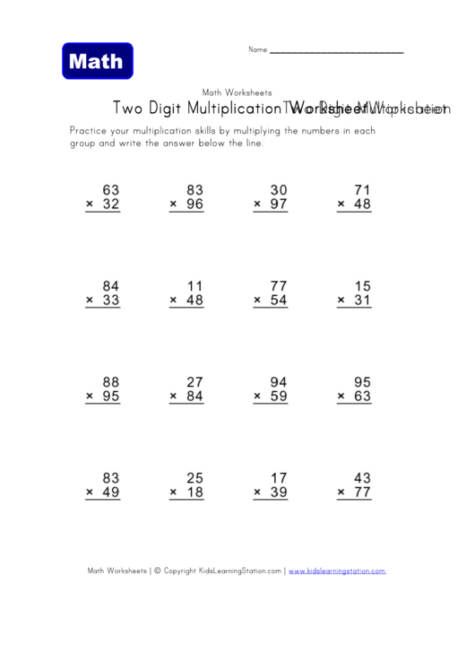 Multiplication 2 Digits By 1 Digit Worksheets Multiplication Worksheets