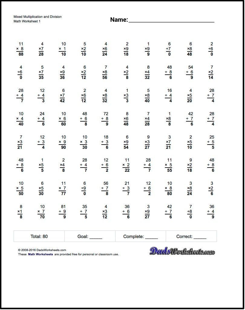 Multiplication Division Worksheets Free Printable