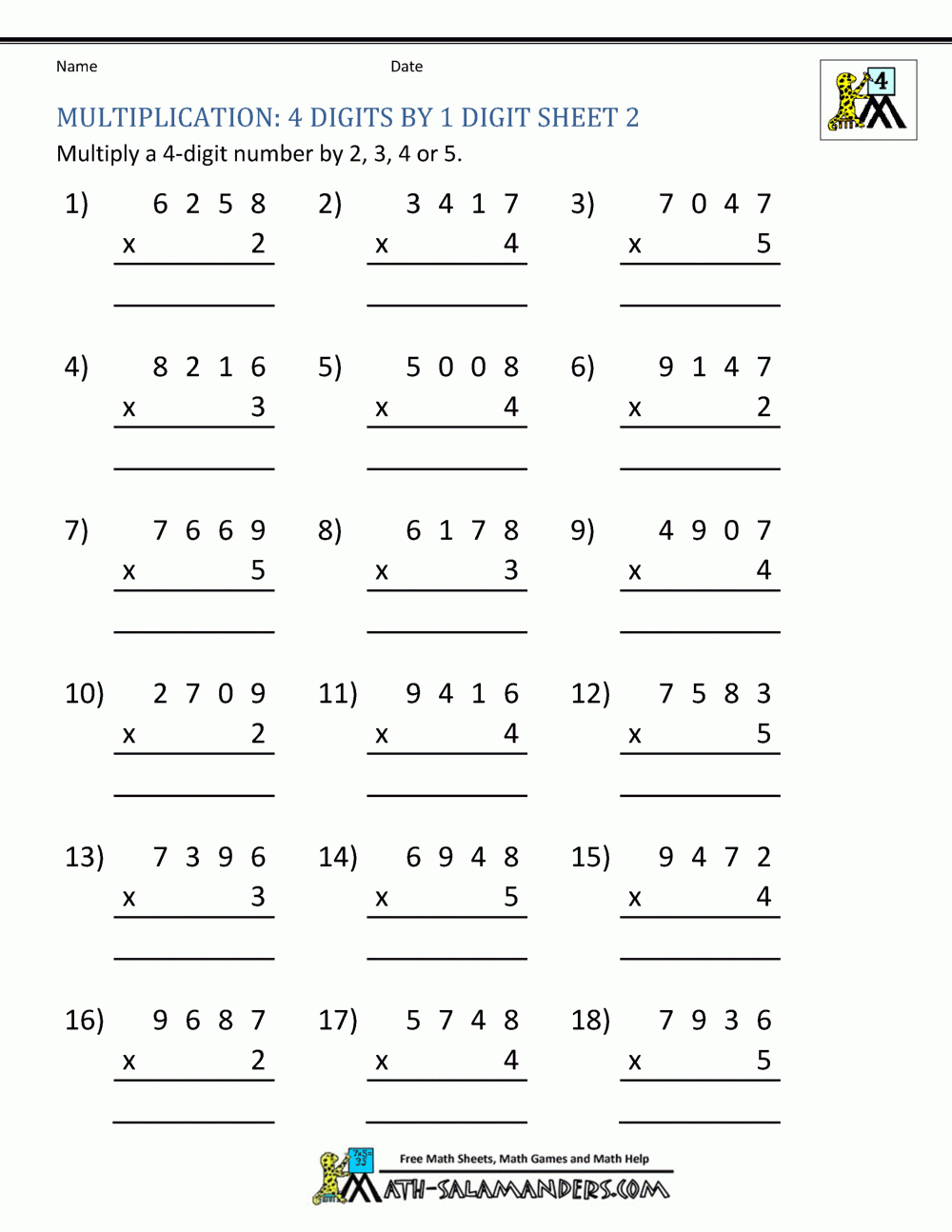 Multiplication Sheet 4th Grade