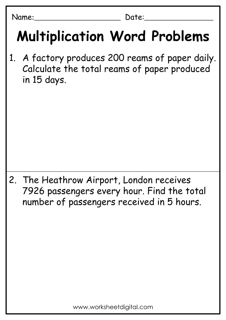 Multiplication Word Problems Grade 4 Worksheet Digital Worksheets 