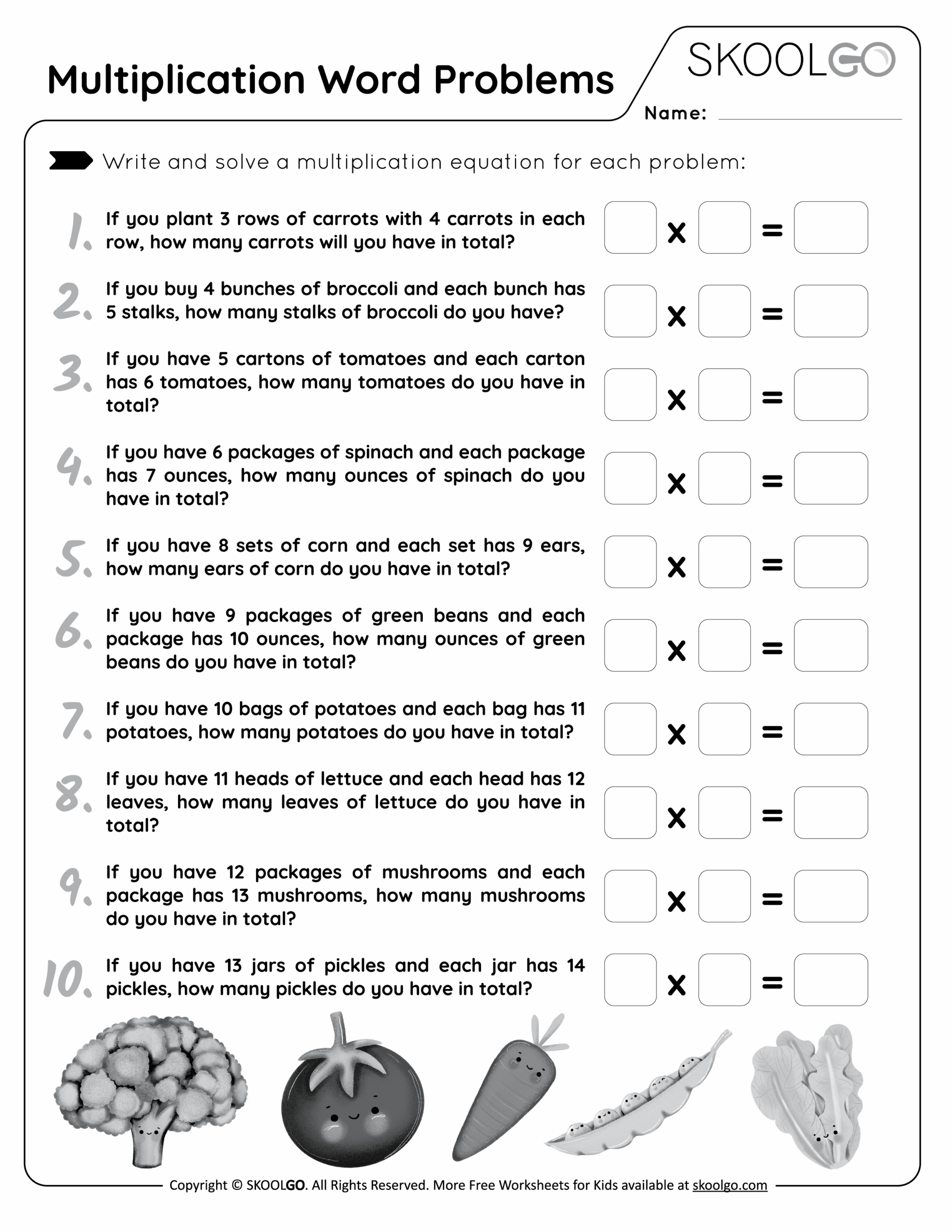 Multiplication Word Problems SKOOLGO Worksheets Library