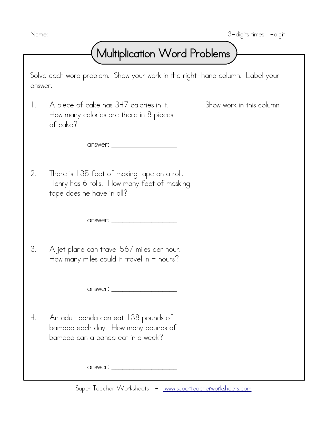 Multiplication Word Problems Worksheet Multiplication Worksheets