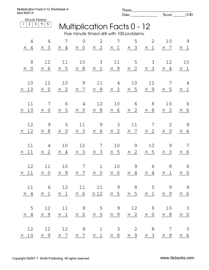 Multiplication Worksheets 7 Multiplication Worksheets