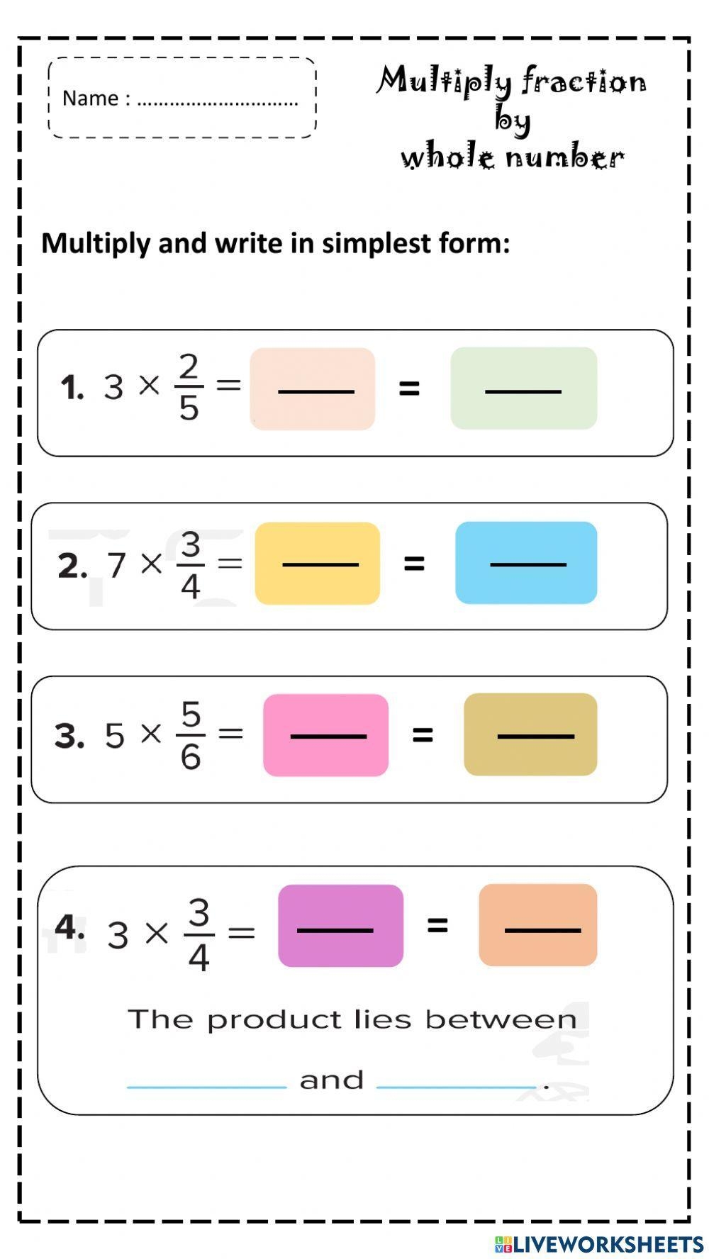Multiply Fraction By Whole Number Activity Live Worksheets 