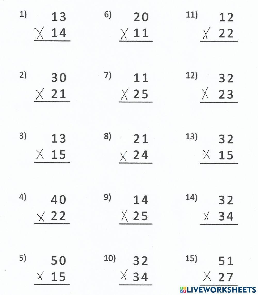 Multiplying 2 Digits By 2 Digits Without Regrouping Worksheet 