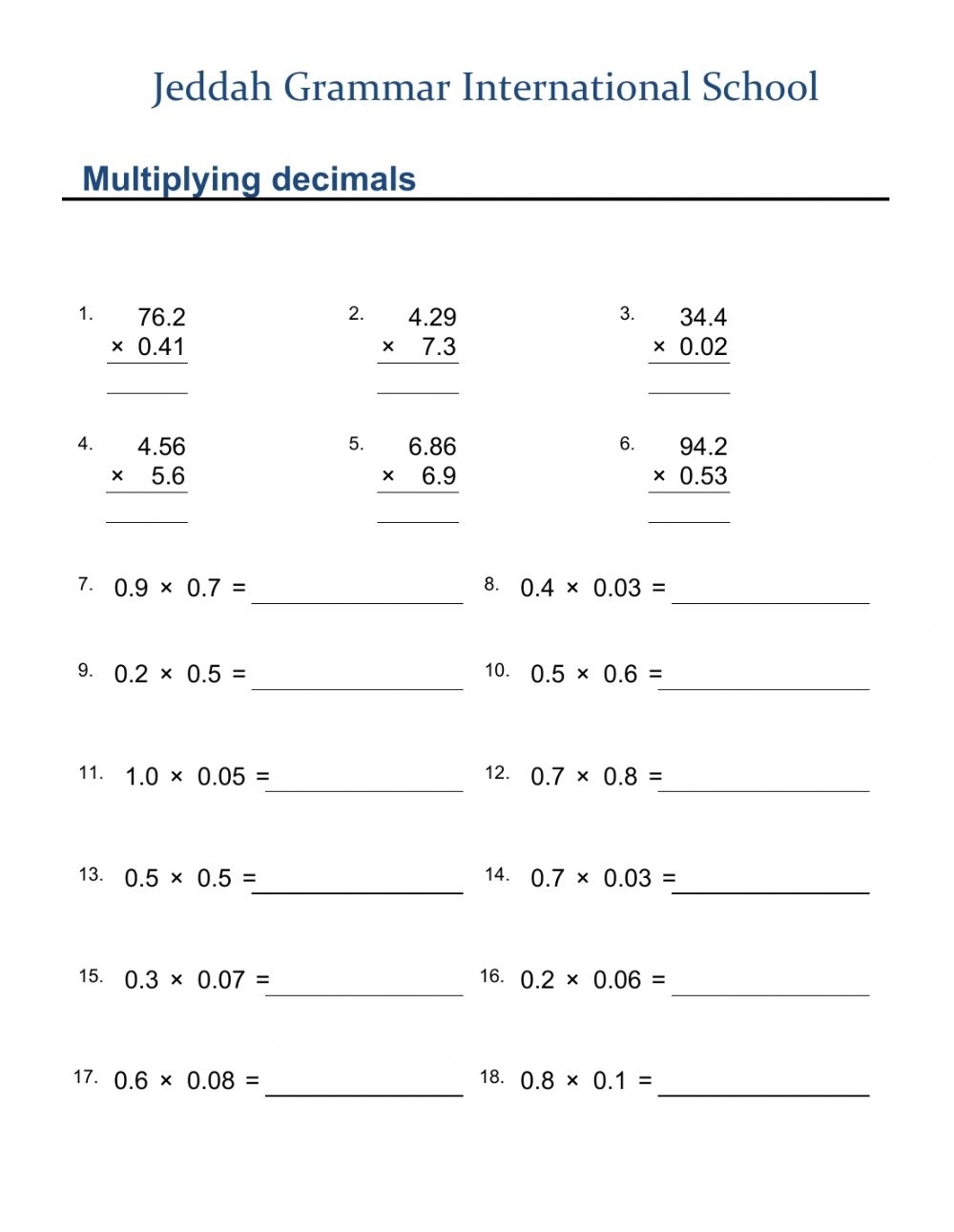Multiplying Decimals By Decimals Worksheets Printable Worksheets