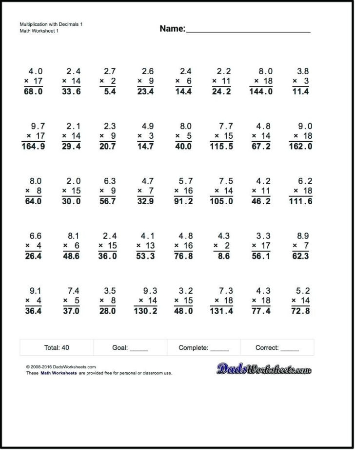 Multiplying Decimals Practice Worksheet Multiplying Decimals Db excel