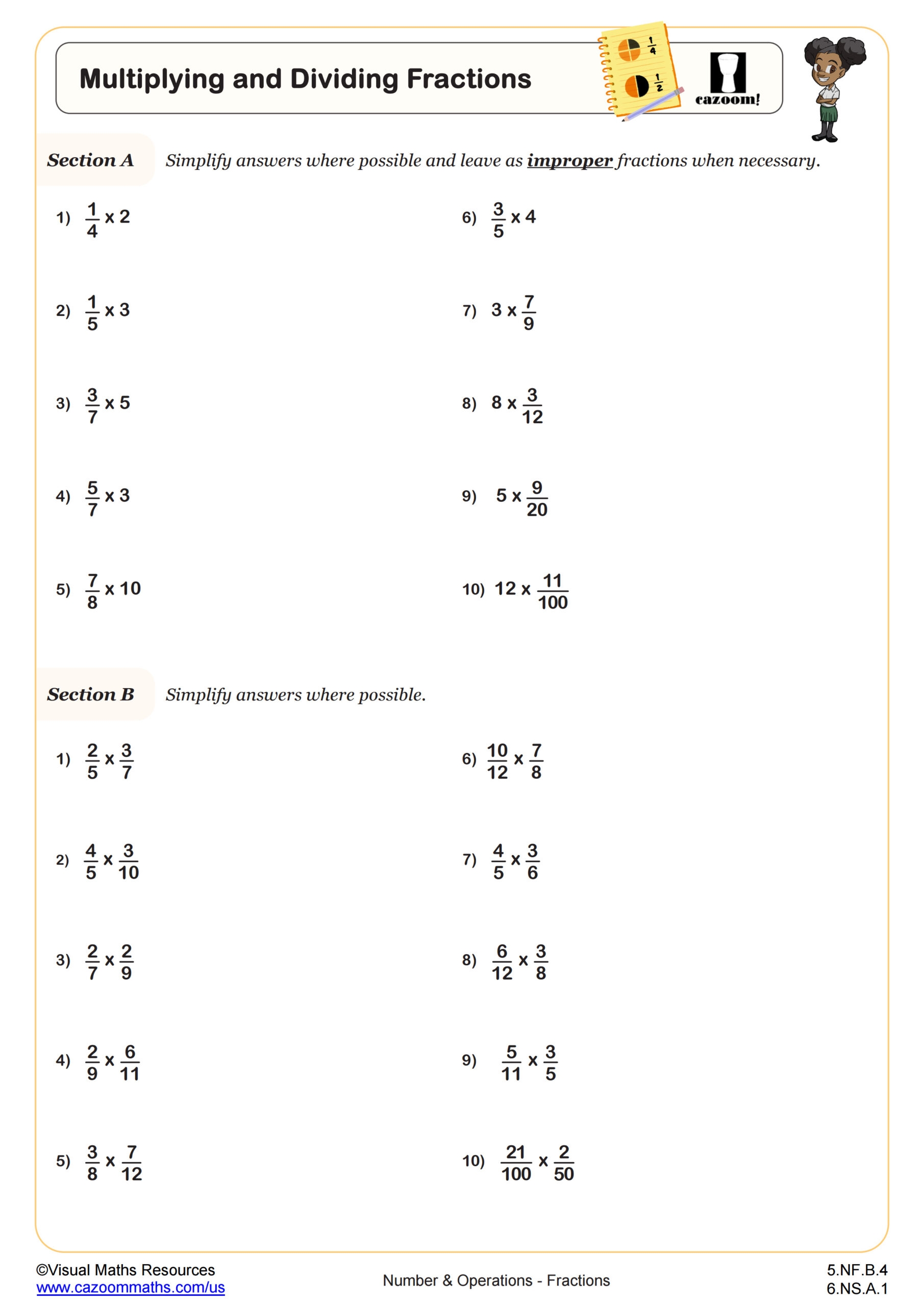 Multiplying Dividing Fractions And Mixed Numbers Worksheet For 4th 