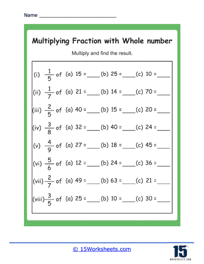 Multiplying Fractions With Whole Numbers Worksheets 15 