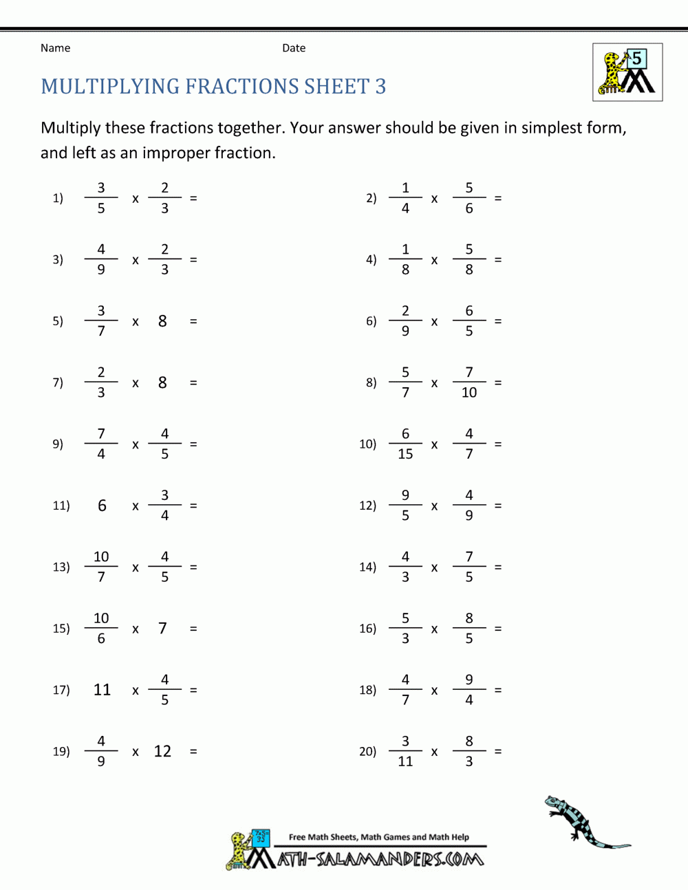 Multiplying Fractions Worksheet Worksheets Library
