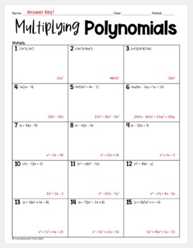 Multiplying Polynomials Algebra 1 Skills Practice Worksheet By