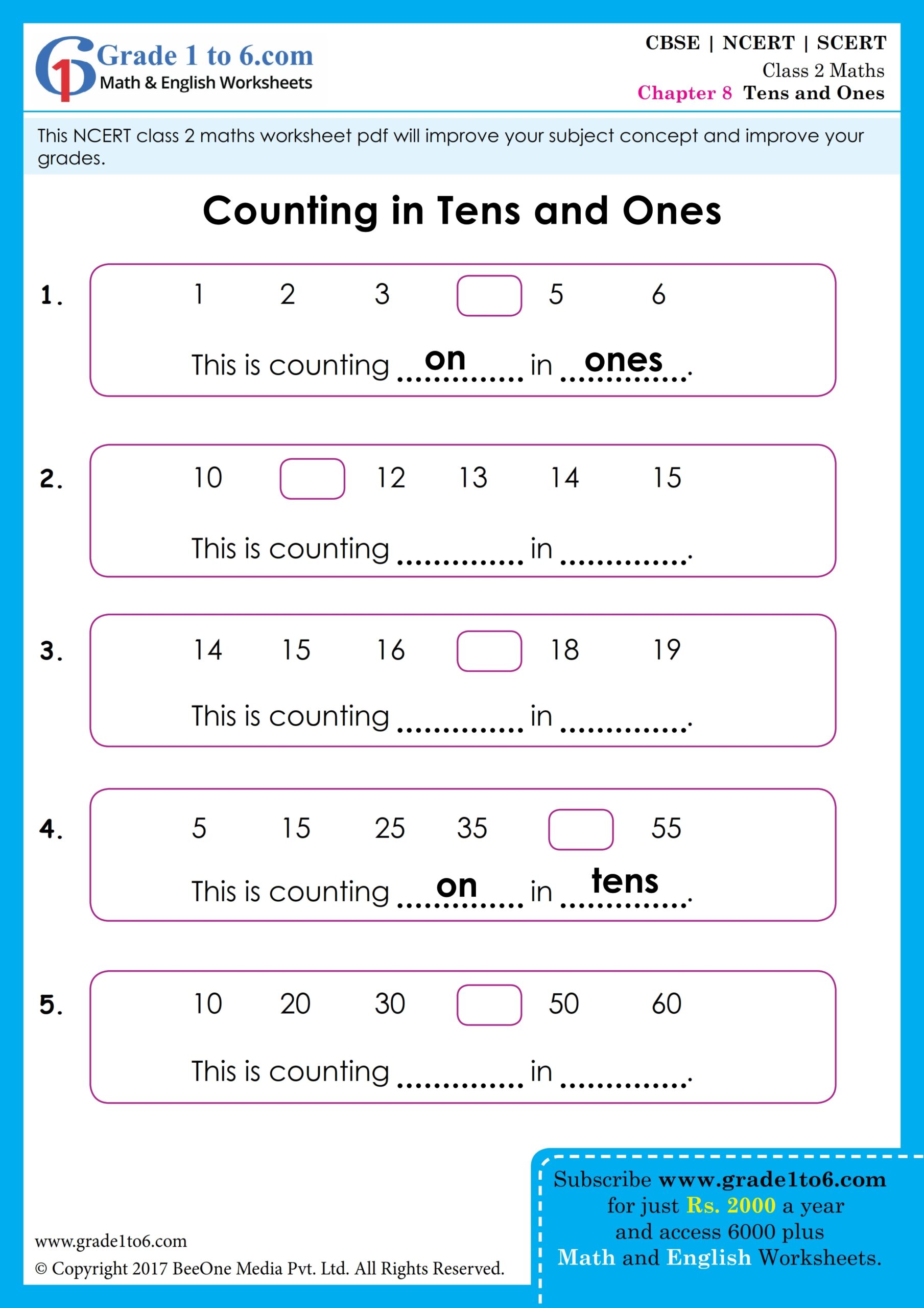 NCERT Class 2 Maths Worksheet Grade1to6 Worksheets Library