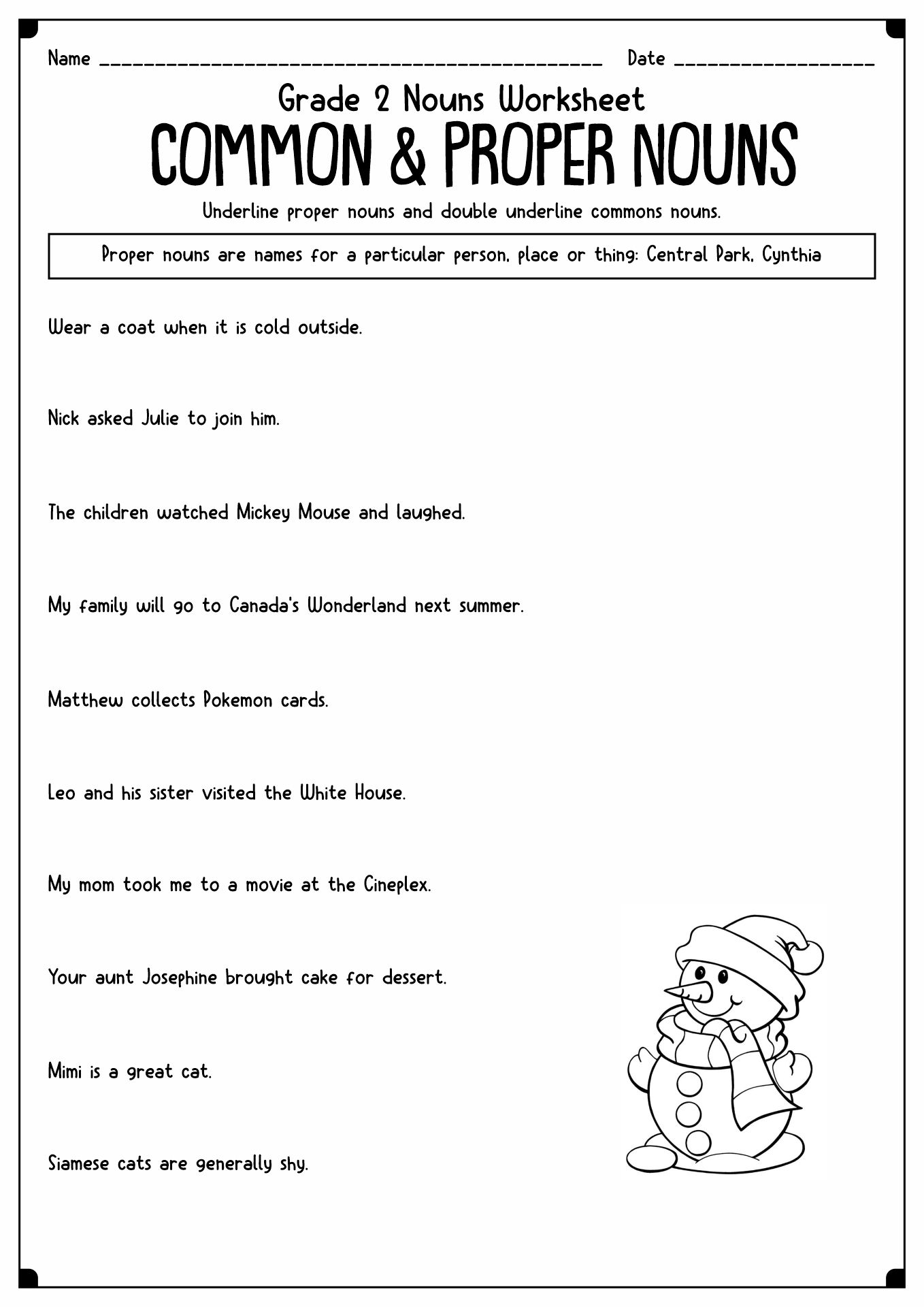 Noun Worksheet