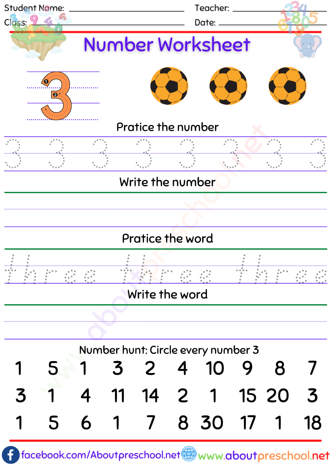 Number 3 Worksheet About Preschool