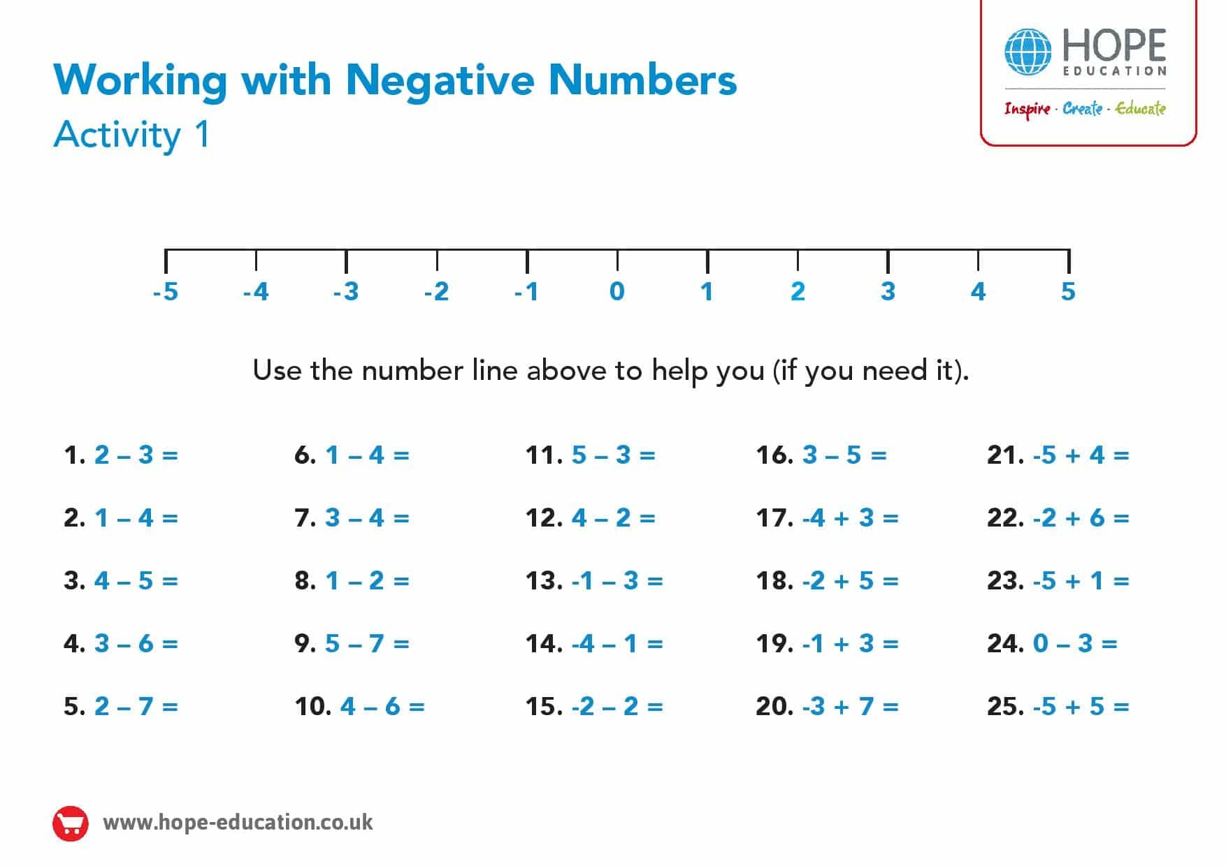 Number Line With Negative Numbers A Printable Worksheet Hope Blog 