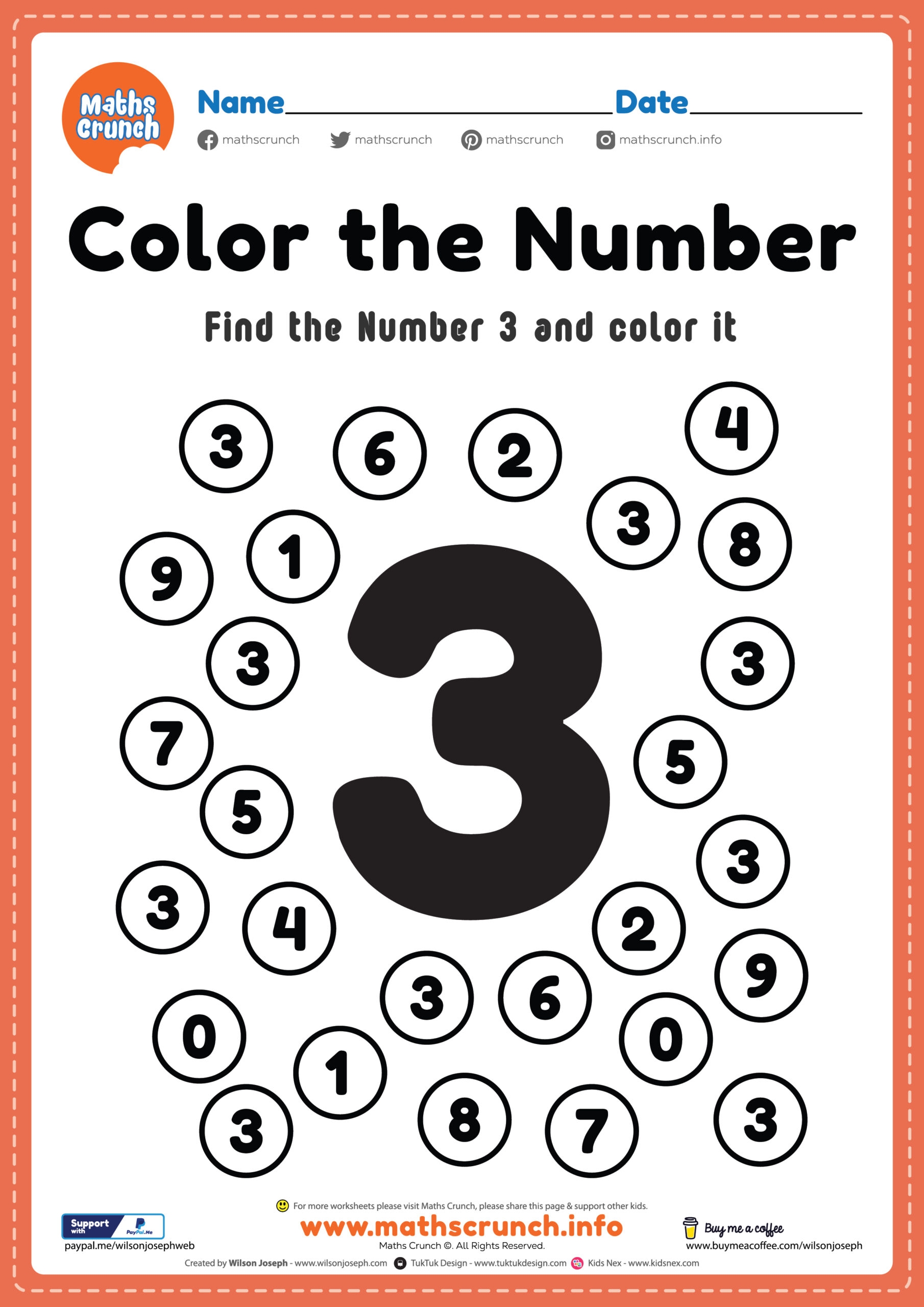 Number Worksheet Number 3 Coloring Free Printable PDF