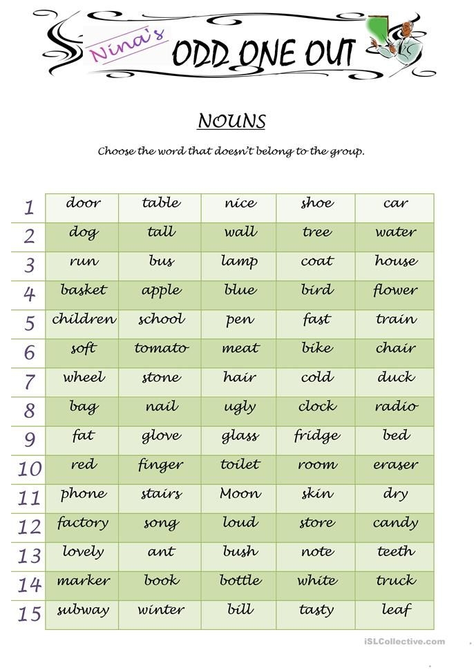 Odd One Out Nouns Worksheet