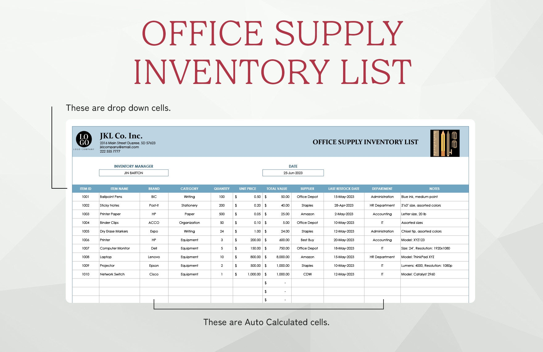 Office Supply Inventory List Template In Excel Google Sheets 