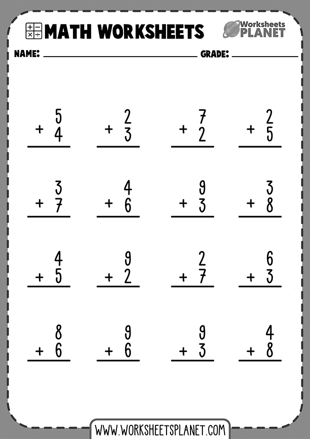 One 1 Diggit Addition Worksheets