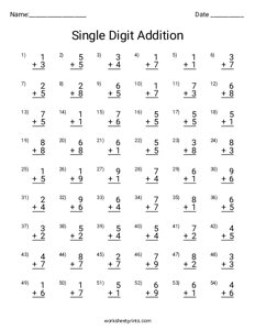 One Digit Addition With Regrouping Math Worksheets