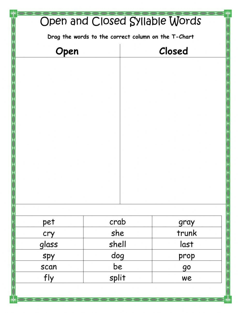 Open And Closed Syllables Online Activity Live Worksheets 