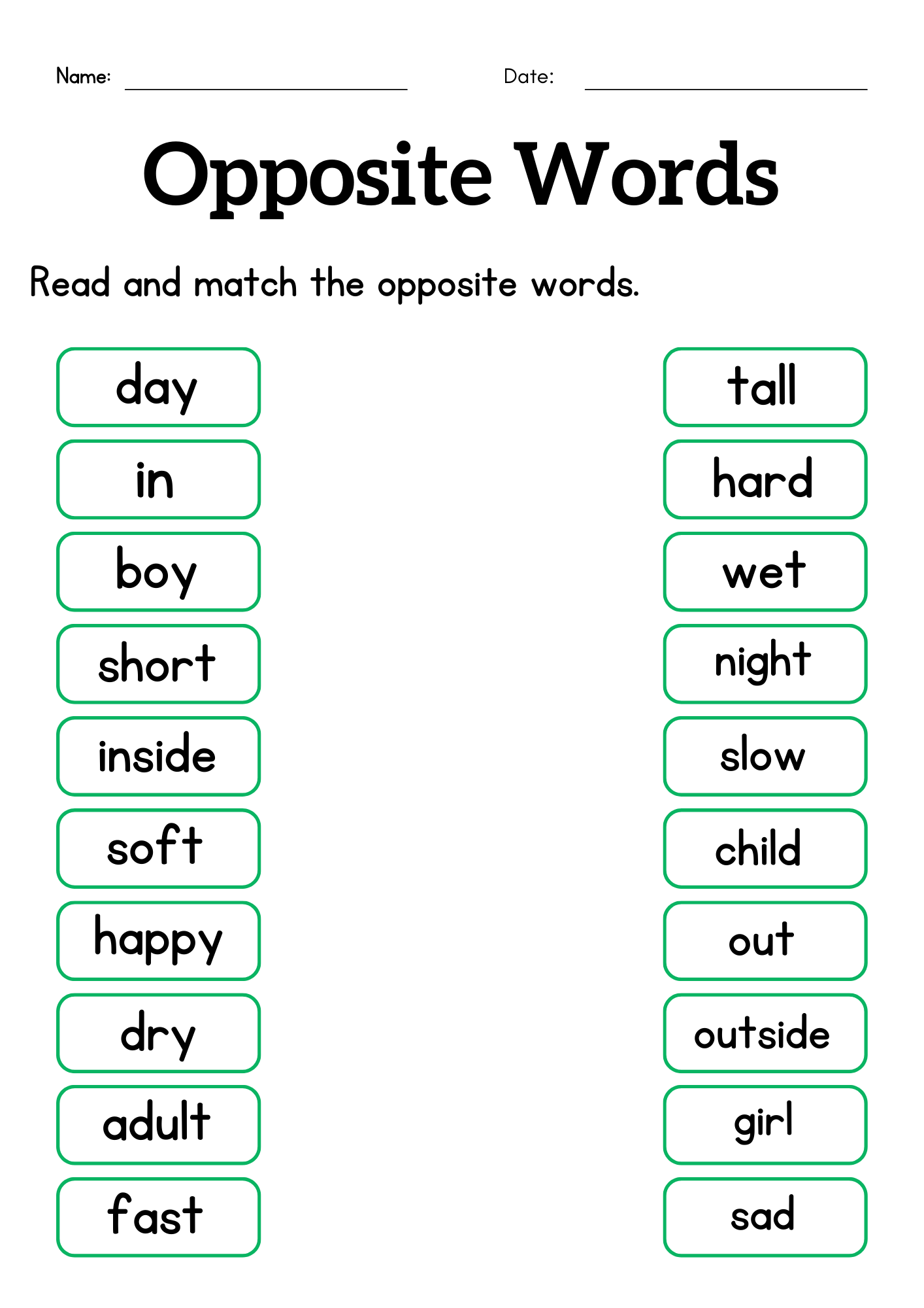 Opposite Words Worksheet For Grade 1 Or 2 Kindergarten Opposite Words