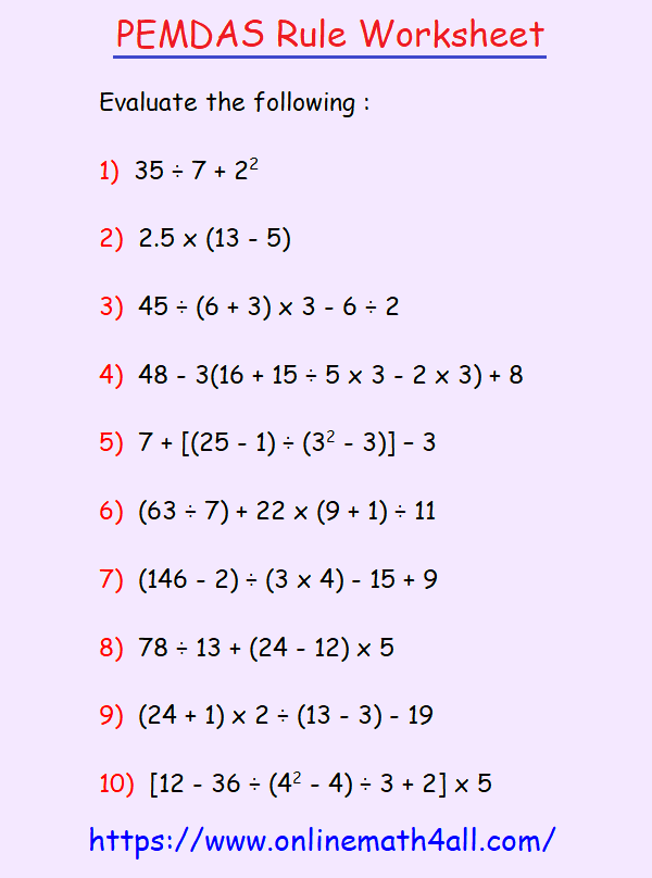 Order Of Operations Three Steps A Worksheets Library Worksheets
