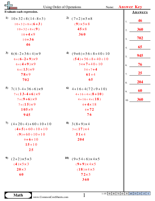 Order Of Operations With Whole Numbers And No Exponents Six Steps 