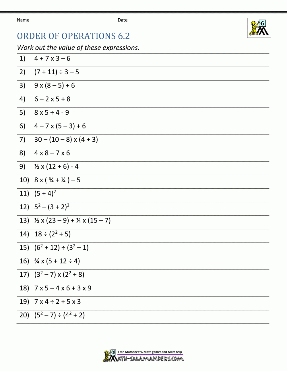 Order Of Operations Worksheets K5 Learning Worksheets Library