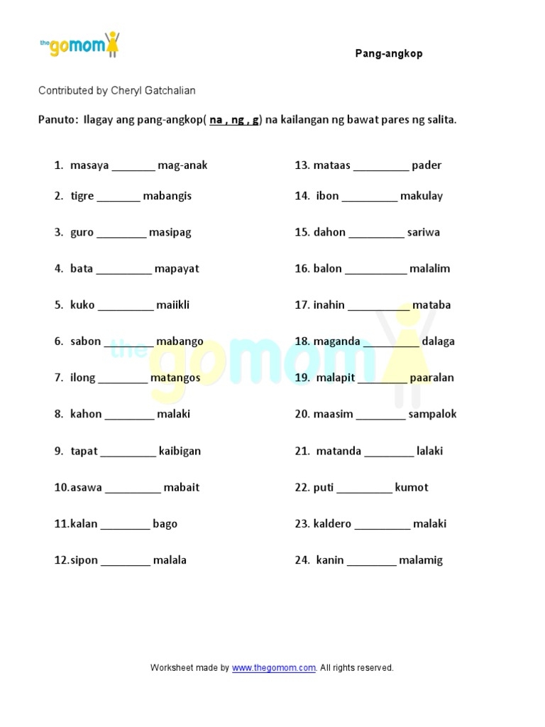 Pang ukol Worksheet For Grade One