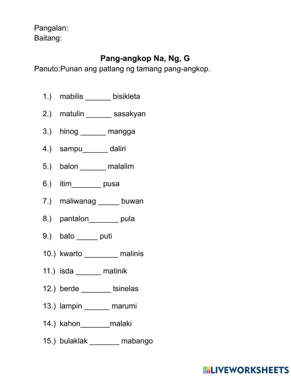 Panghalip Panao 1 Worksheet Artofit