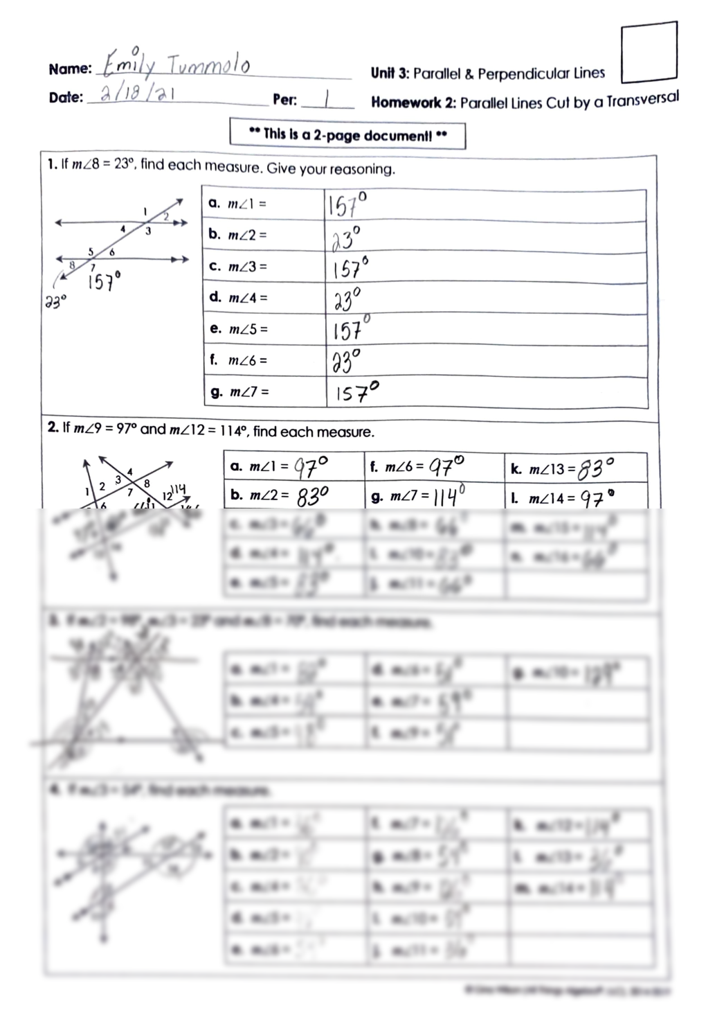 Parallel Lines Cut By A Transversal Worksheet Education 