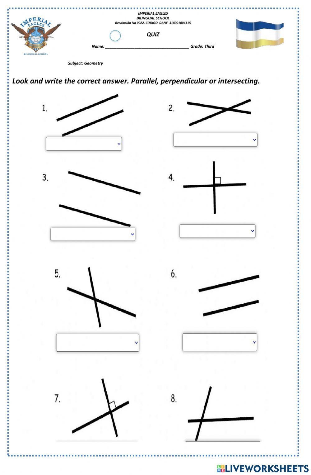 Parallel Perpendicular Intersecting Lines Worksheet Live 