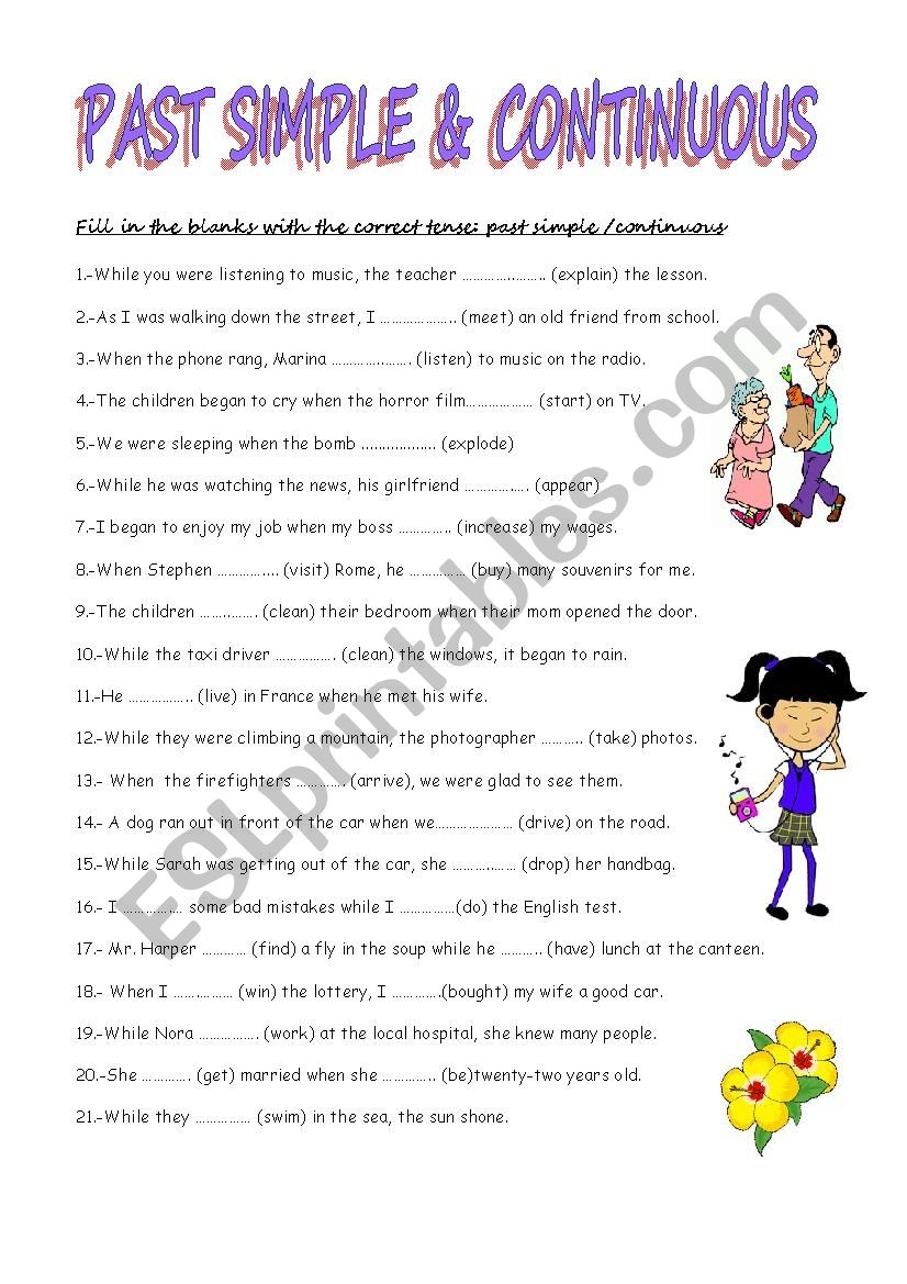 Past Simple And Past Continuous Worksheet Grade 5 Free