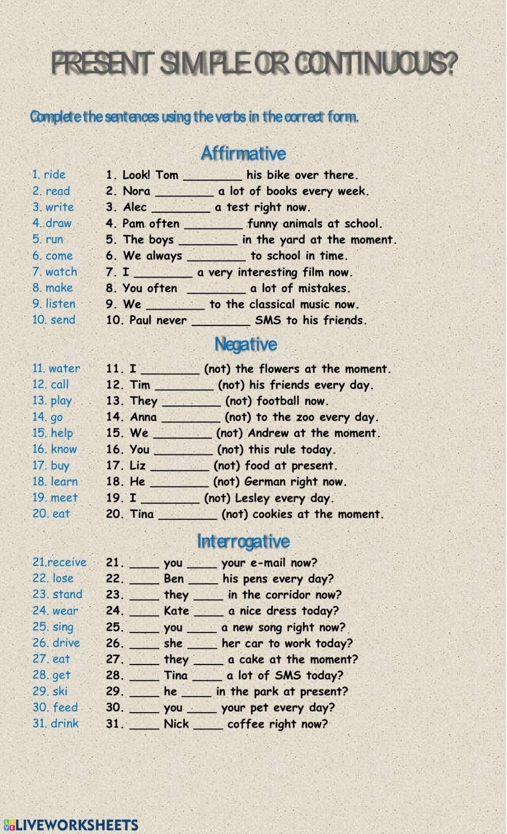 Pdf Online Worksheet Present Simple Vs Present Continuous
