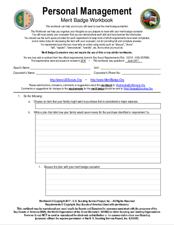 PDF Personal Management Merit Badge Workbook Peyton Lamb 
