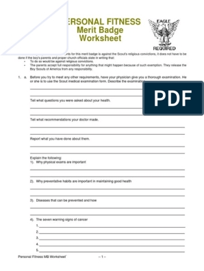 Personal Fitness Merit Badge Worksheet PDF Physical Examination 