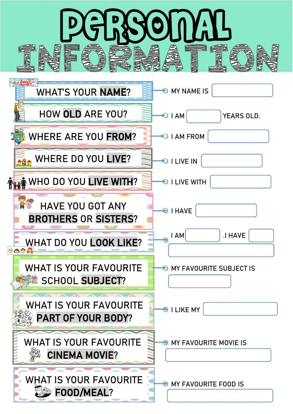 Personal Information Worksheet PDF Worksheets Library
