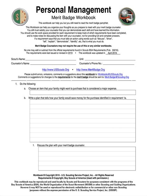 Personal Management Merit Badge Worksheet Worksheets Library