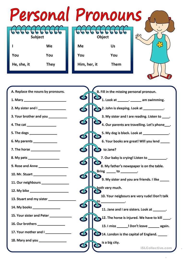 Personal Pronoun Worksheet