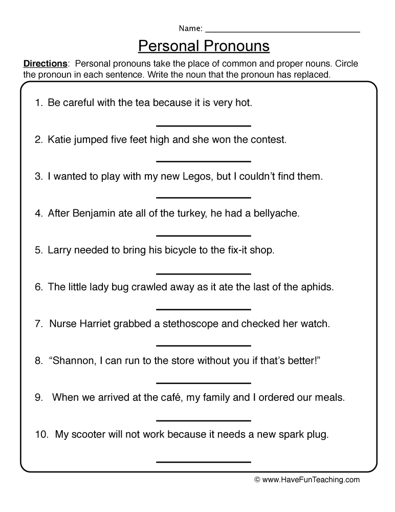 Personal Pronouns Worksheet Have Fun Teaching