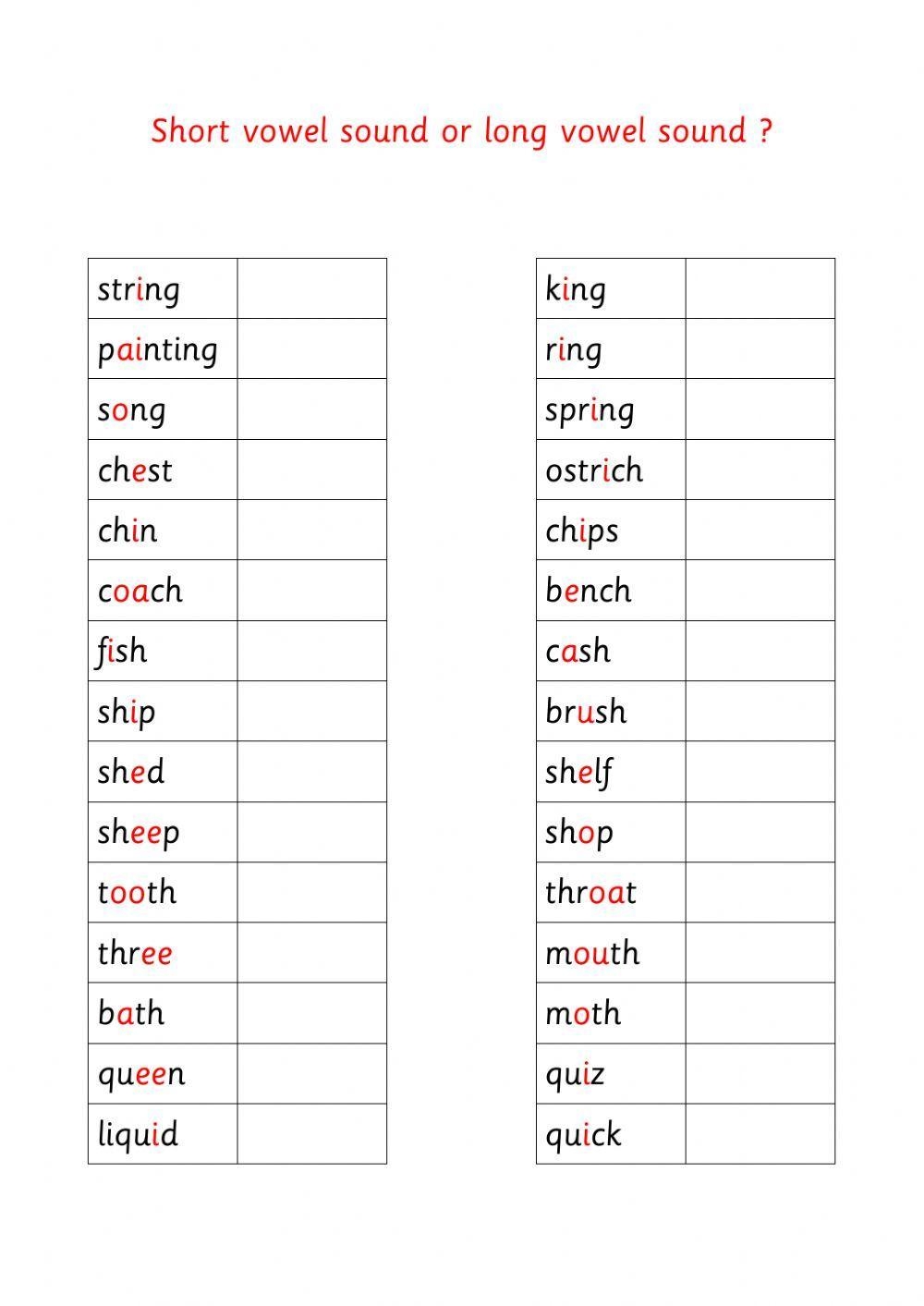 Phonics Worksheets Long Vowels And Short Vowels Worksheets Library