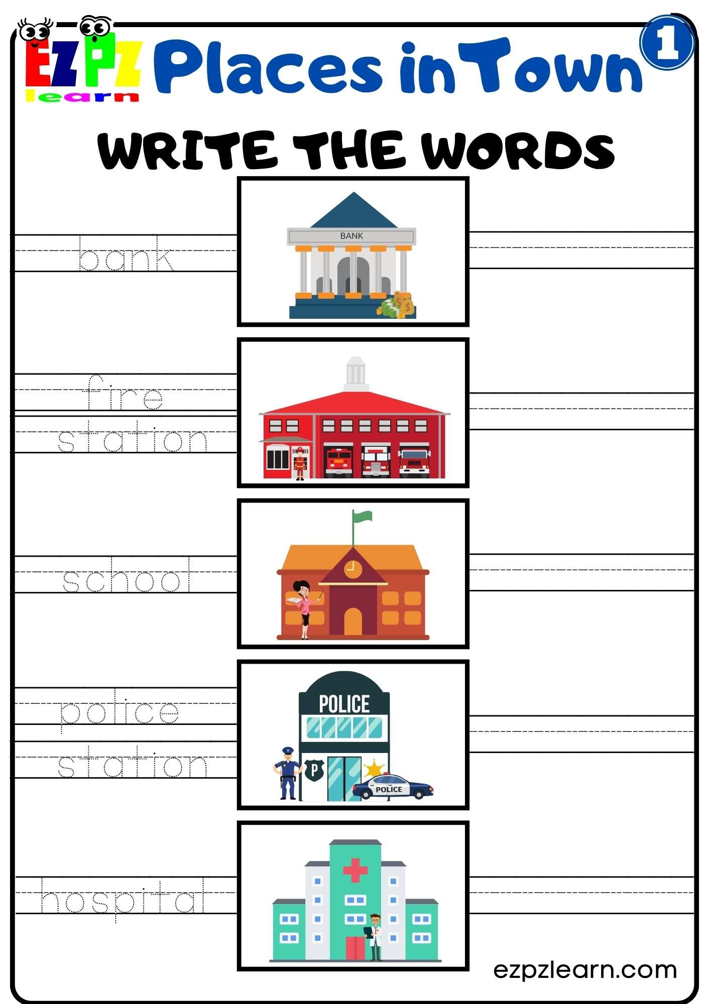 Places In Town Easy Write The Words Worksheet Free Download Group 
