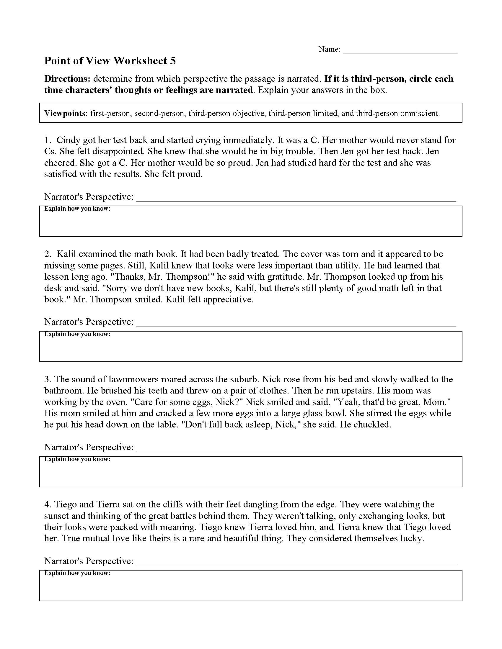 Point Of View Worksheet 5 Preview