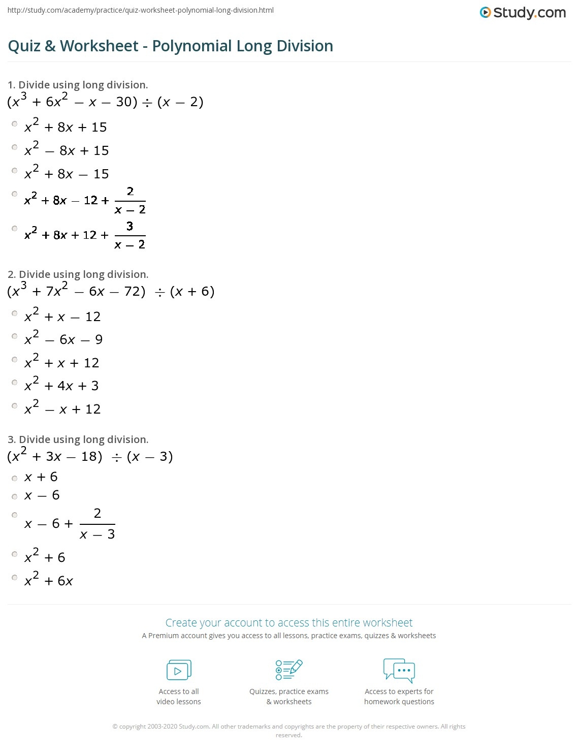 Polynomial Long Division Problems Worksheet Long Division Worksheets